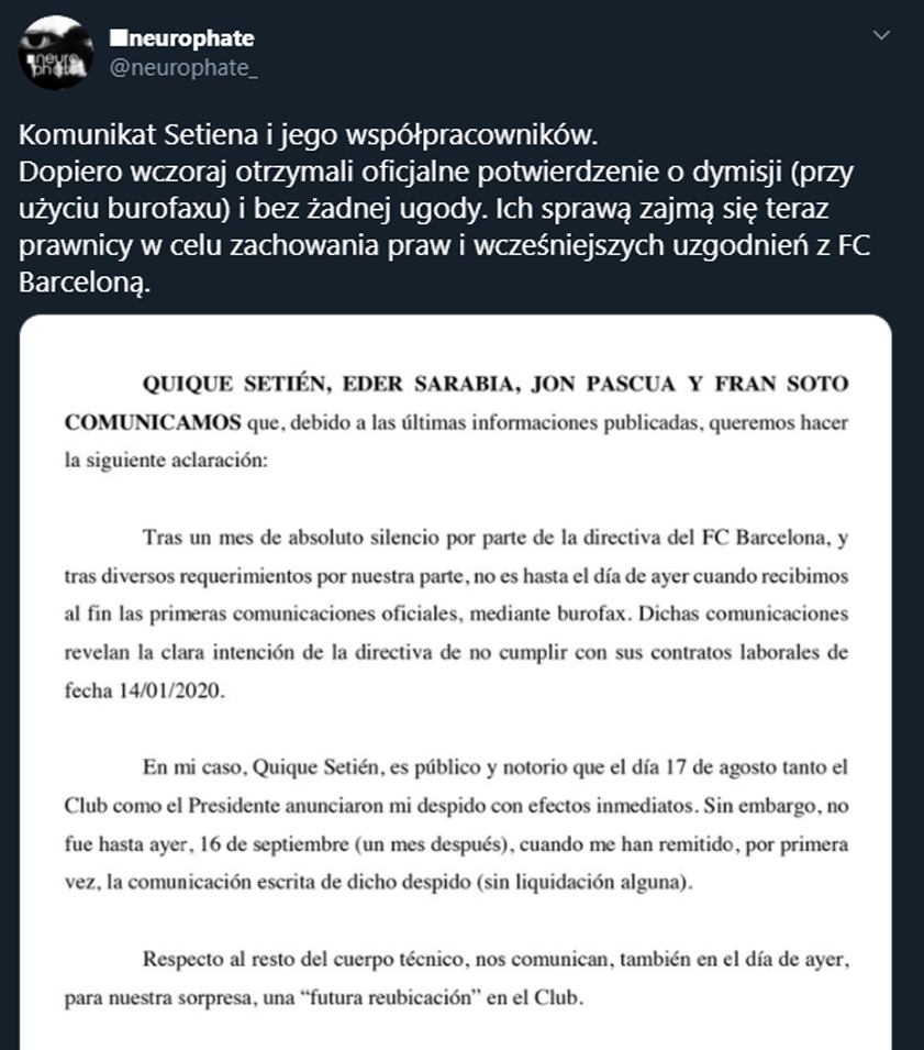 Oficjalny KOMUNIKAT Quique Setiena ws. kontraktu z Barcą!